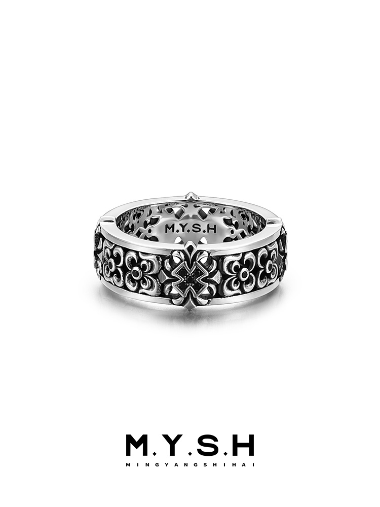 S925 Silver Fleur-de-Lis Cross Wide Ring