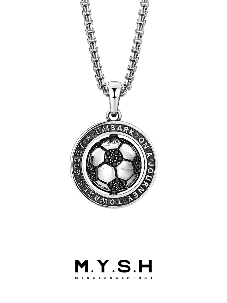 S925 Silver Rotating 3D Soccer Ball Pendant Necklace
