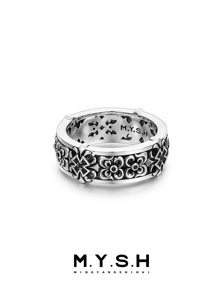 S925 Silver Fleur-de-Lis Cross Wide Ring