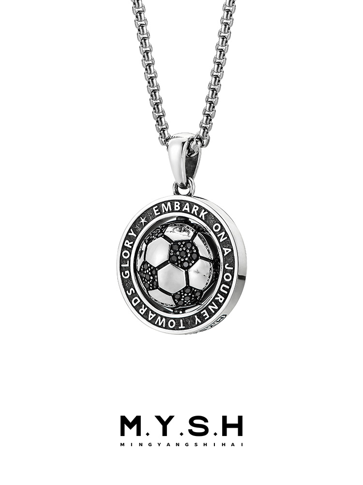 S925 Silver Rotating 3D Soccer Ball Pendant Necklace