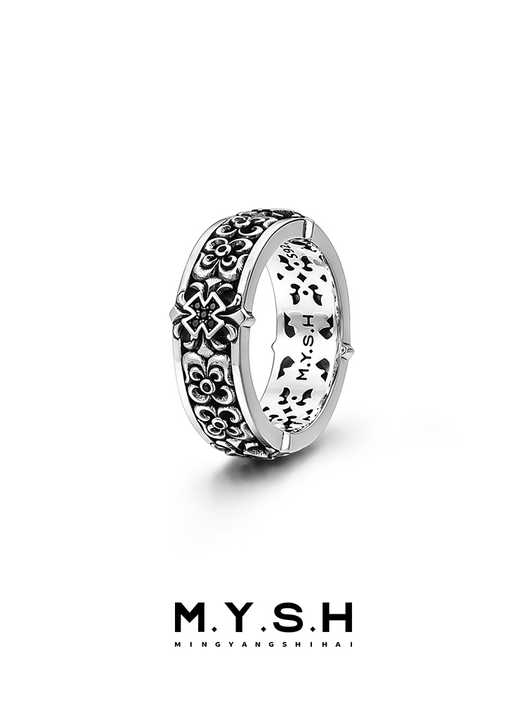 S925 Silver Fleur-de-Lis Cross Wide Ring