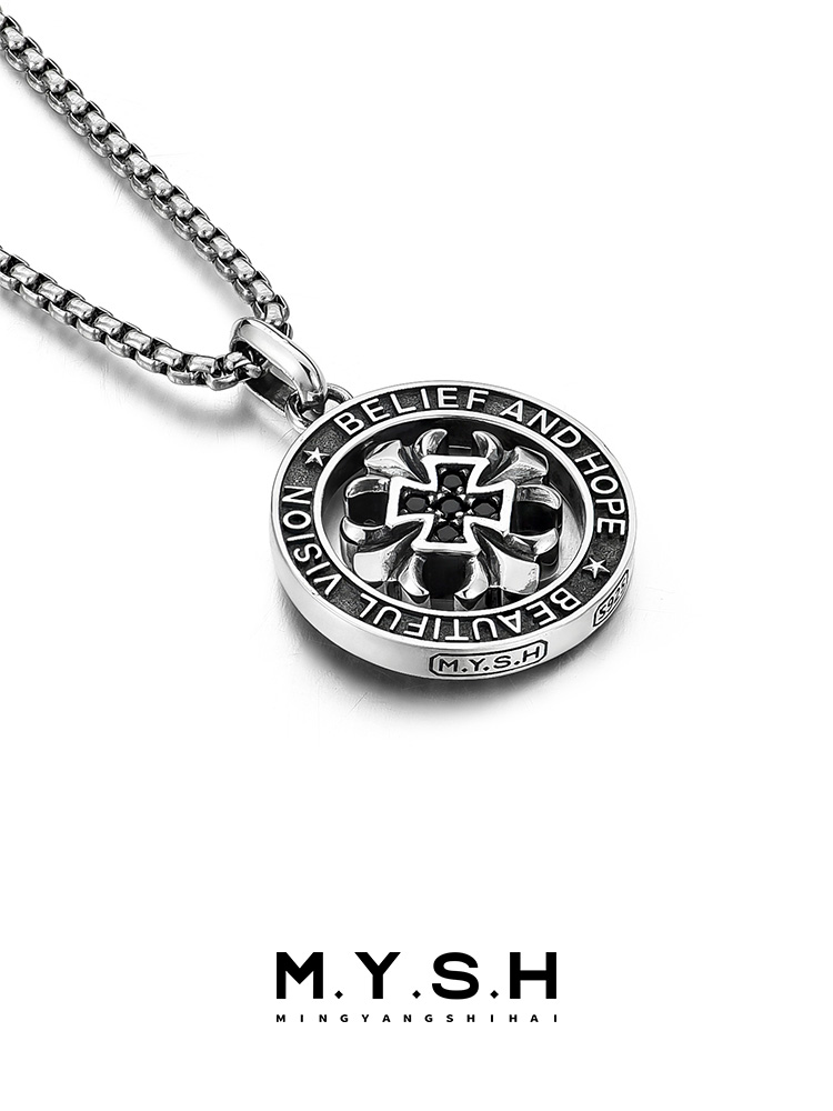S925 Silver Rotating Belief & Hope Spinner Pendant Necklace-MYSH
