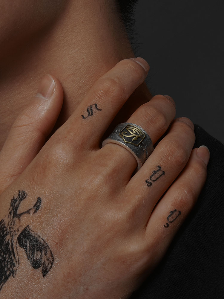 S925 Silver Adjustable Eye of Horus Wide Cuff Ring