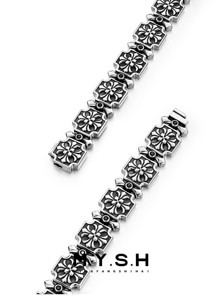 12MM S925 Silver 3D Fleur-de-Lis Cross Link Bracelet – MYSH