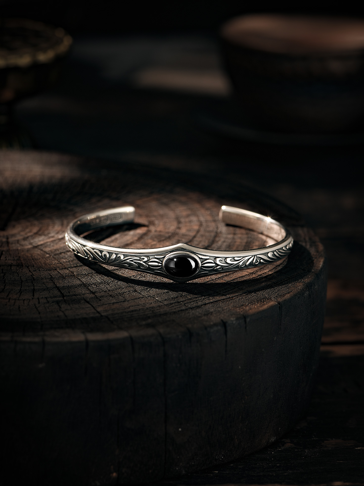 S925 Silver Black Onyx Vine Cuff Bracelet