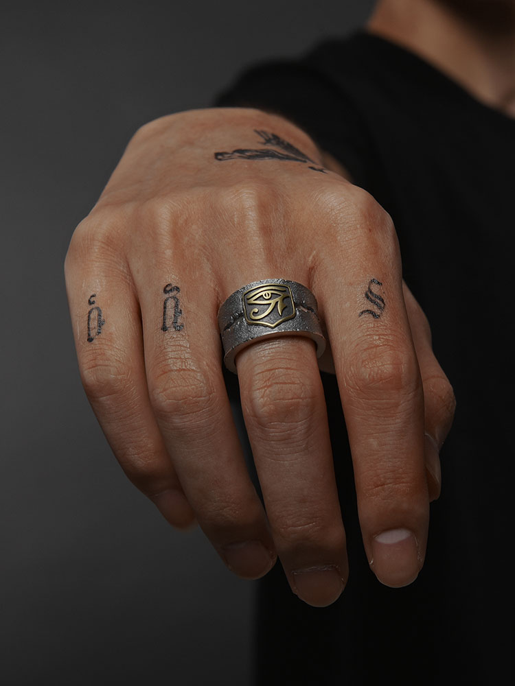 S925 Silver Adjustable Eye of Horus Wide Cuff Ring
