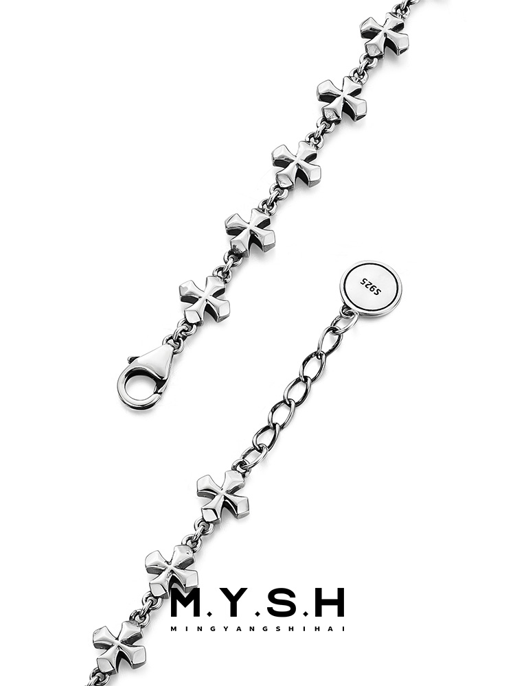 S925 Silver Fleur-de-Lis Cross Bracelet