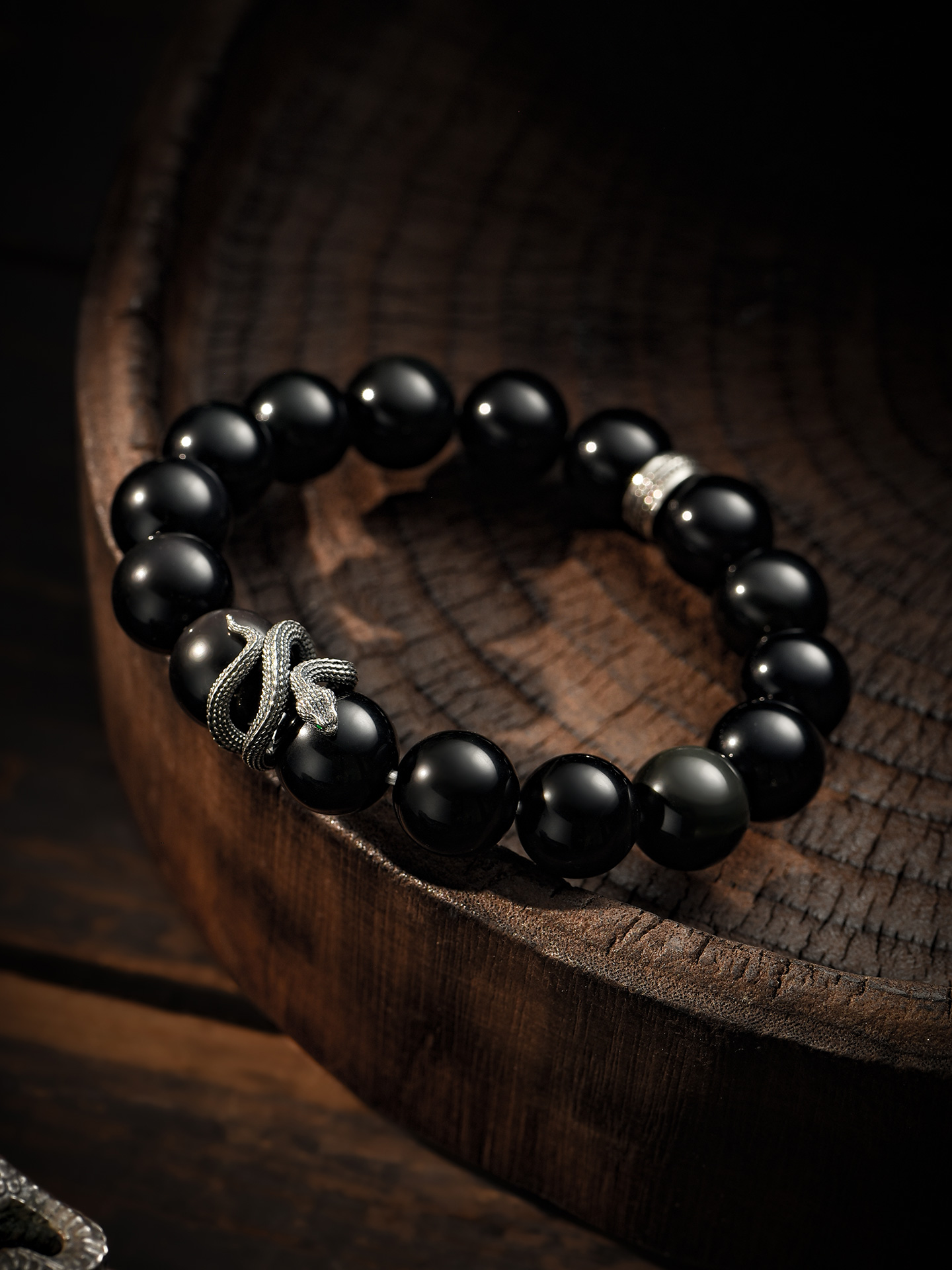 Black Onyx Snake Beaded Bracelet