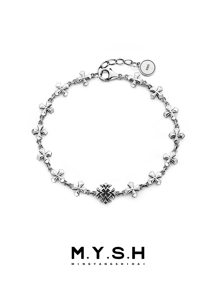 S925 Silver Fleur-de-Lis Cross Bracelet