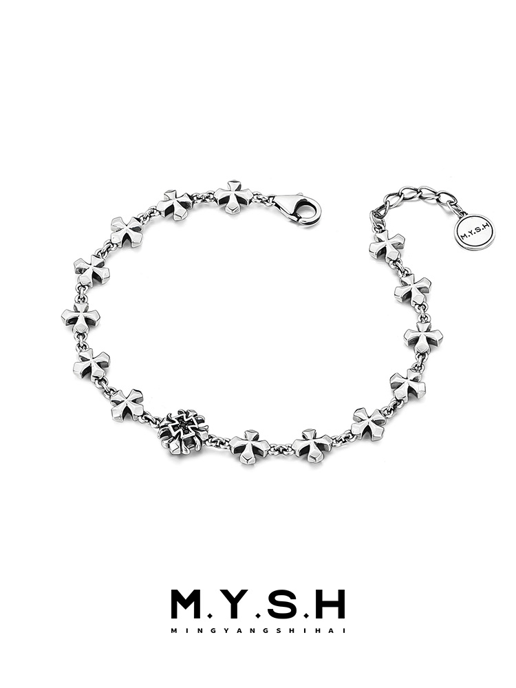 S925 Silver Fleur-de-Lis Cross Bracelet