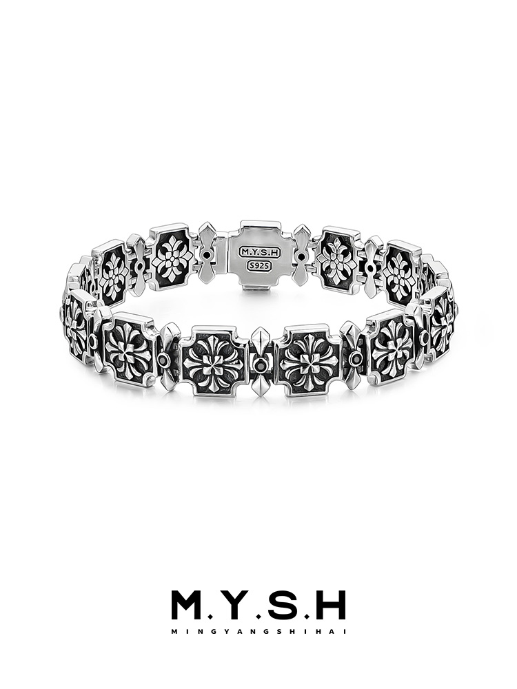 12MM S925 Silver 3D Fleur-de-Lis Cross Link Bracelet – MYSH