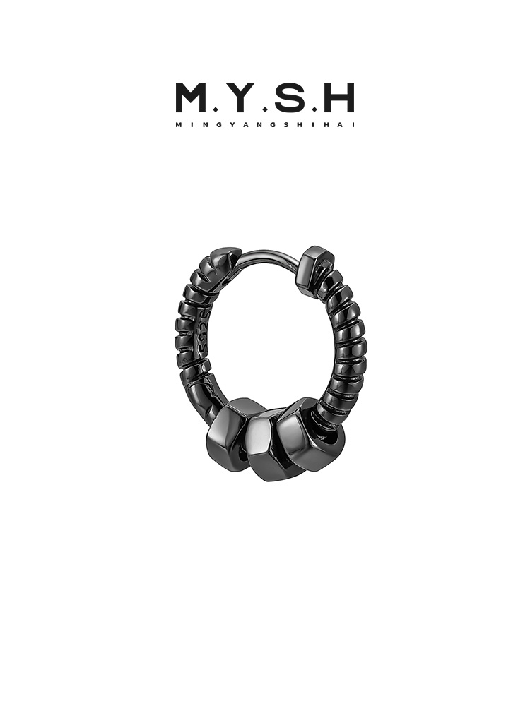 S925 Silver Black Dumbbell Barbell Hoop Earrings