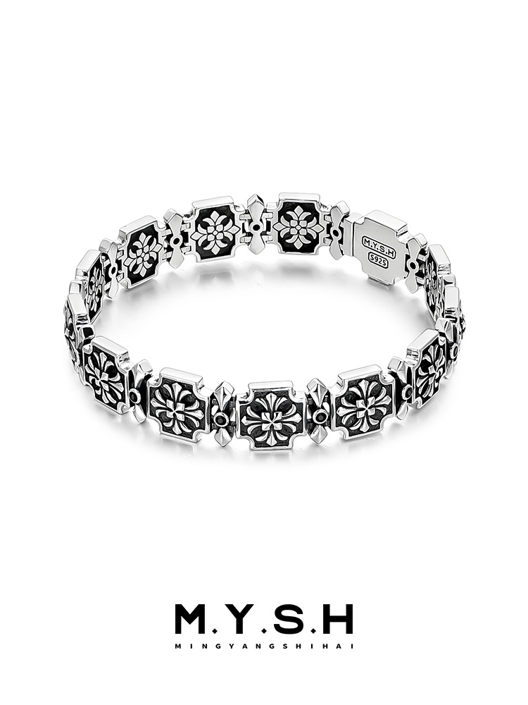12MM S925 Silver 3D Fleur-de-Lis Cross Link Bracelet