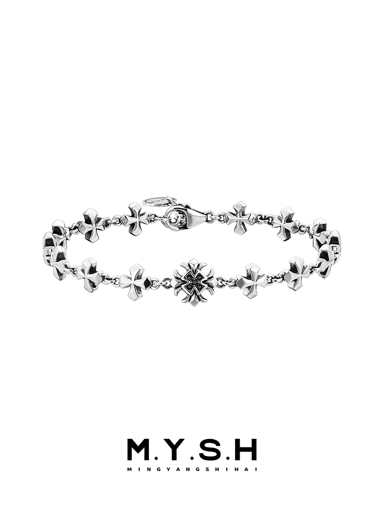 S925 Silver Fleur-de-Lis Cross Bracelet