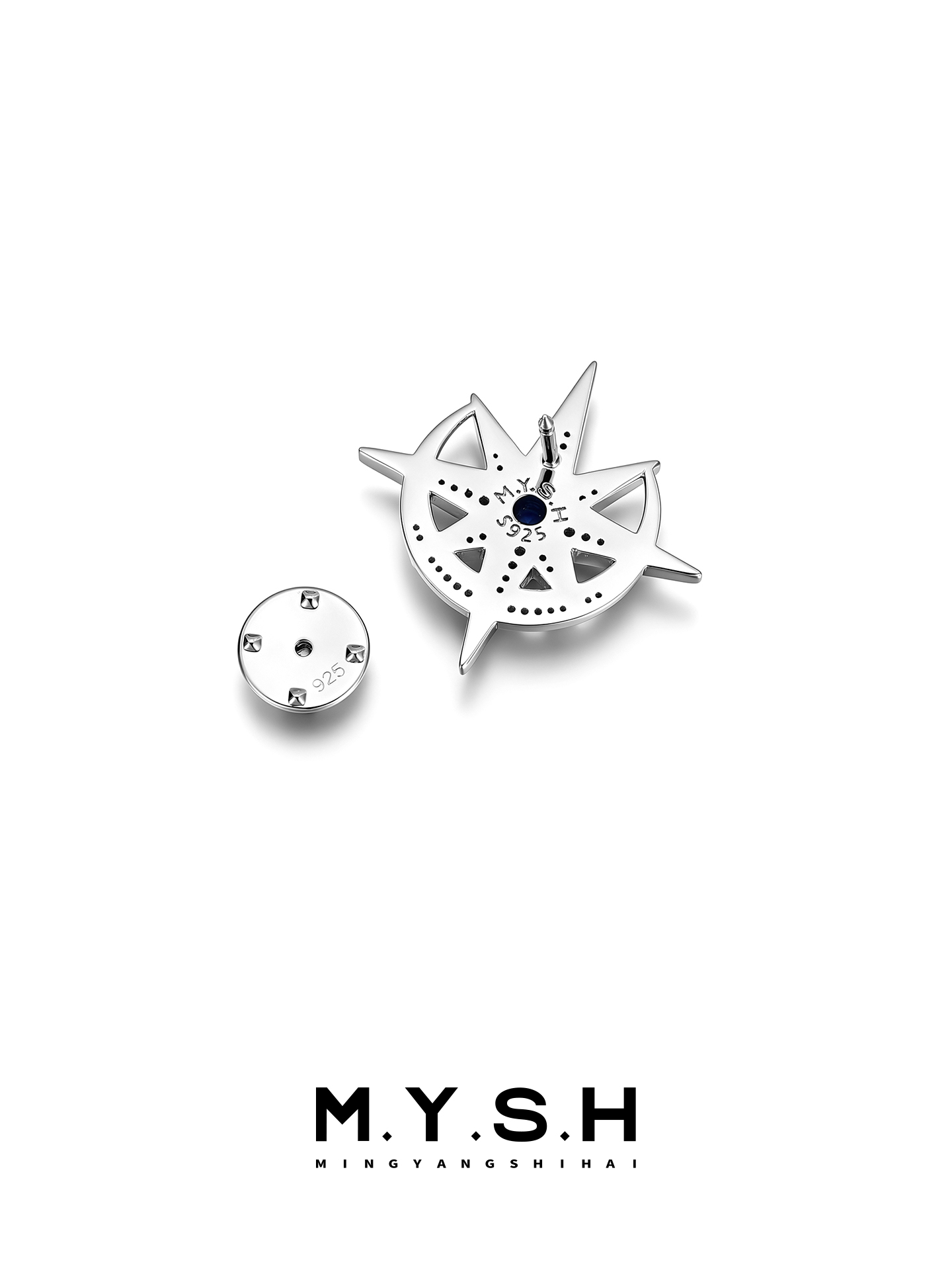S925 Silver Eight-Point Star Brooch for Men