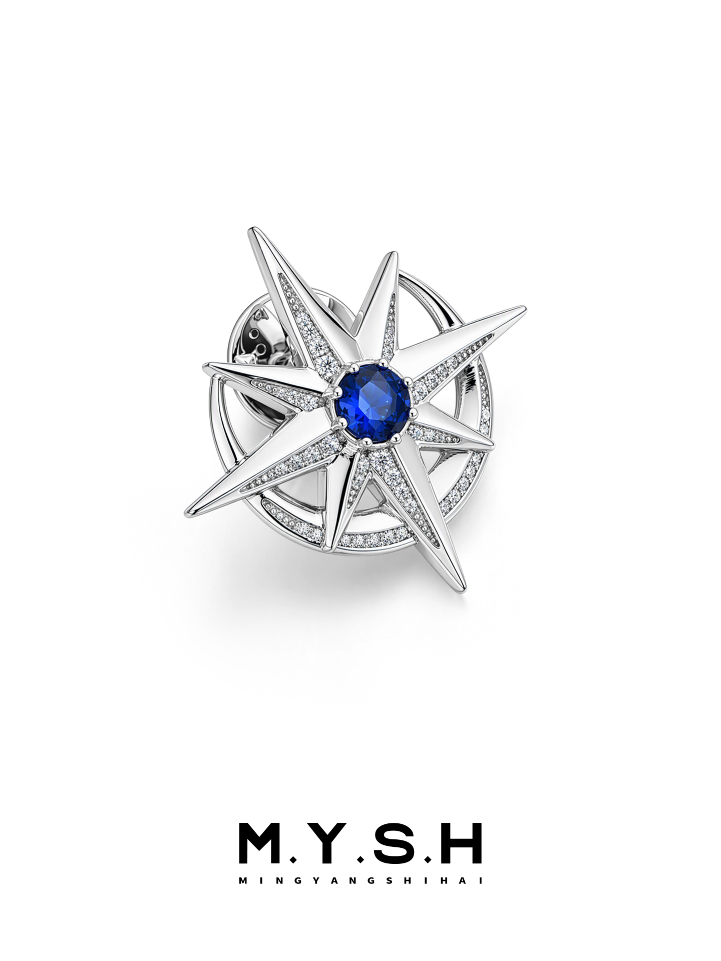 S925 Silver Eight-Point Star Brooch for Men