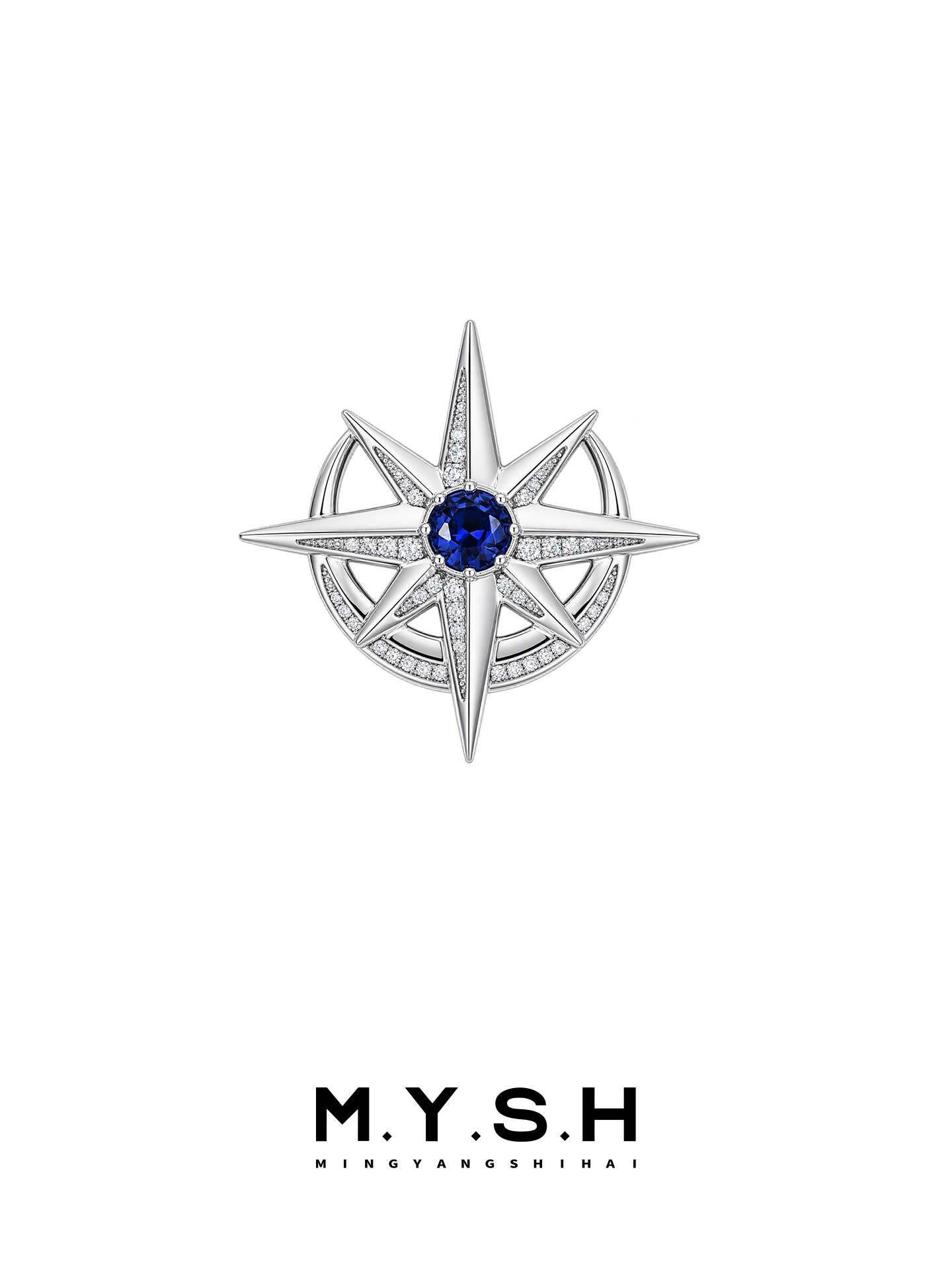 S925 Silver Eight-Point Star Brooch for Men