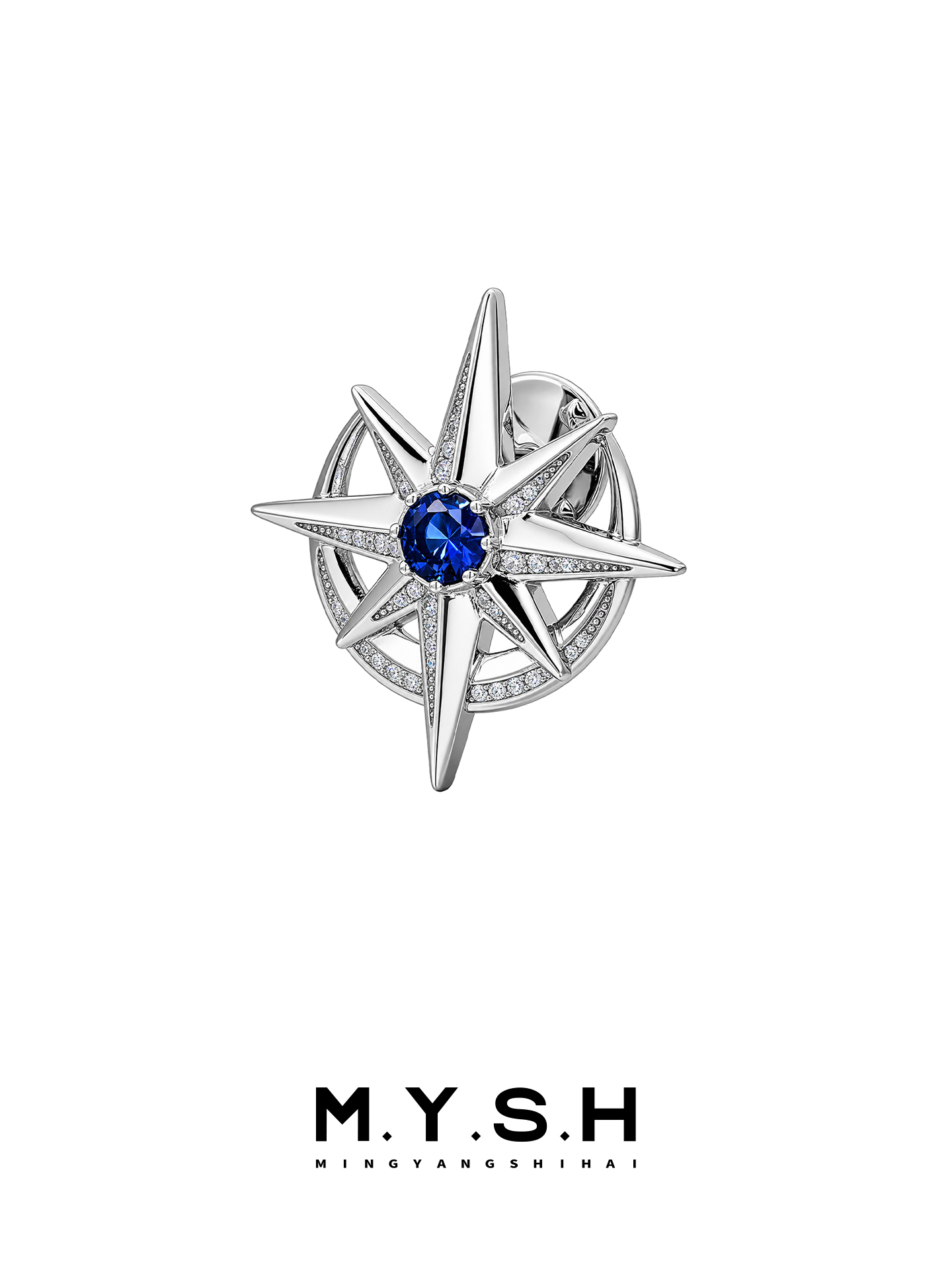 S925 Silver Eight-Point Star Brooch for Men