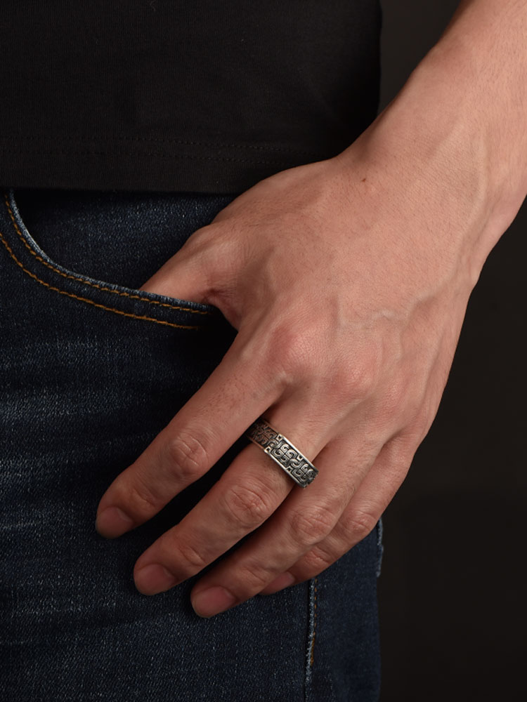 Sterling Silver Pangu Knot Square-Dome Ring