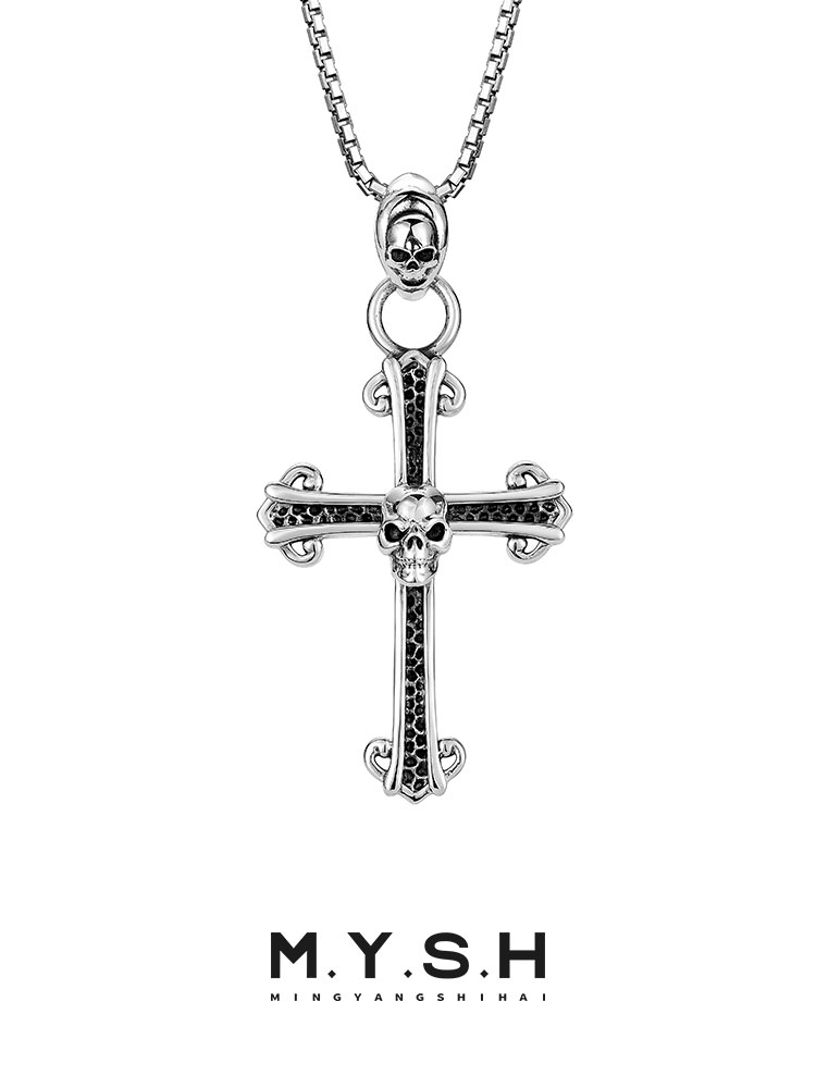 S925 Silver 3D Skull Cross Pendant Necklace