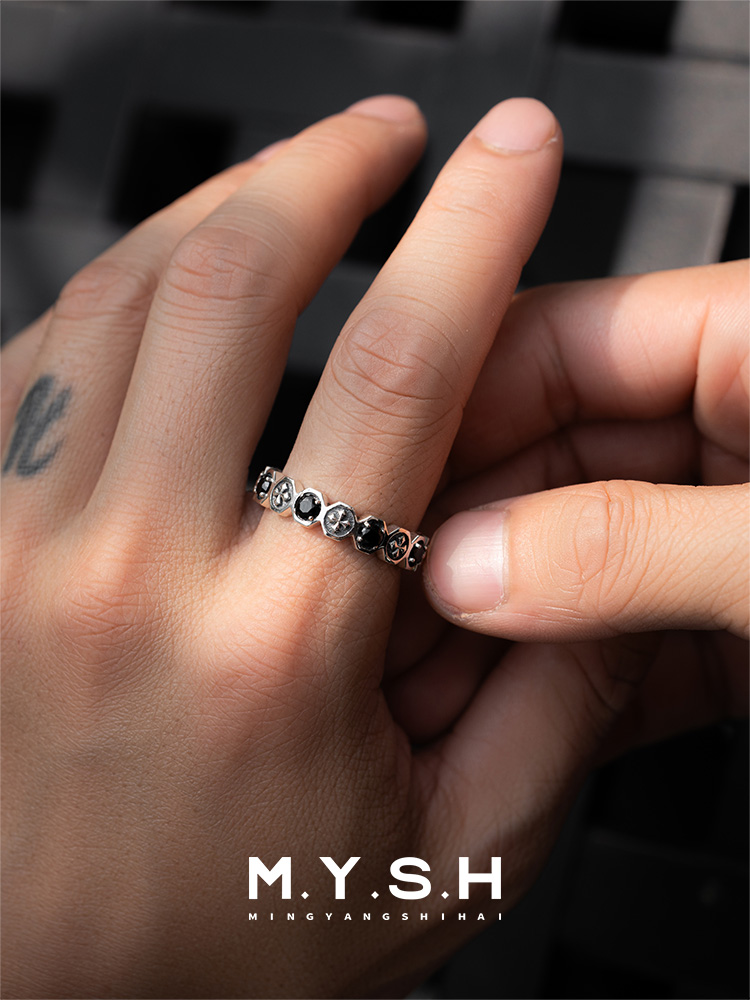 S925 Silver Black Diamond Cross Eternity Ring