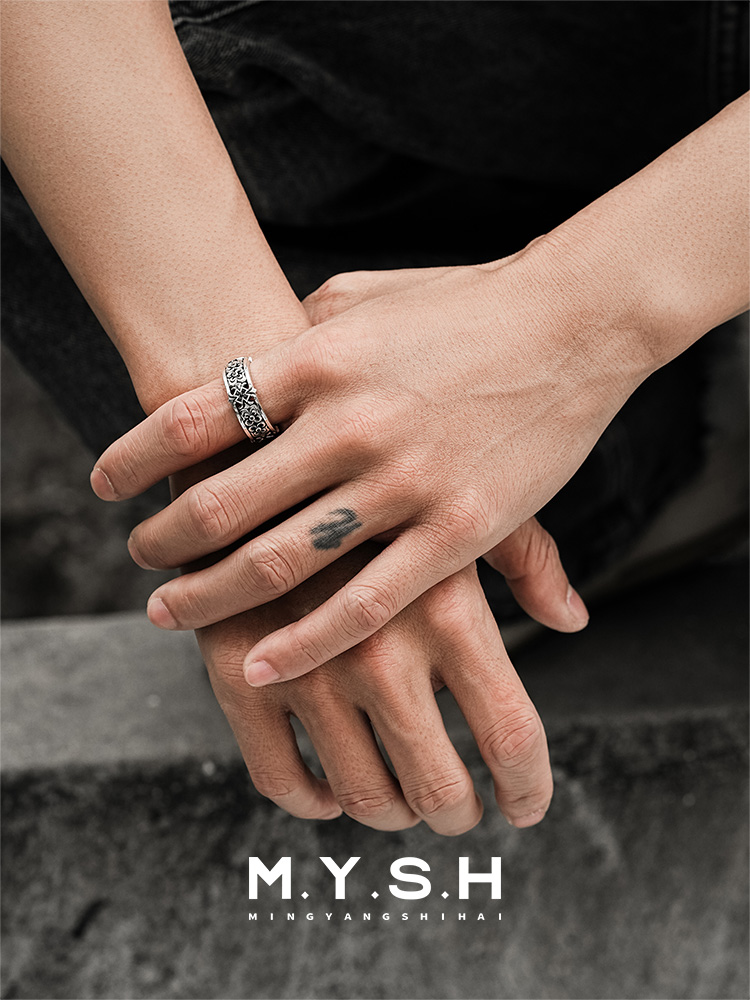 S925 Silver Fleur-de-Lis Cross Wide Ring