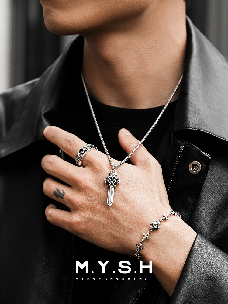 S925 Sterling Silver Sword Cross Pendant