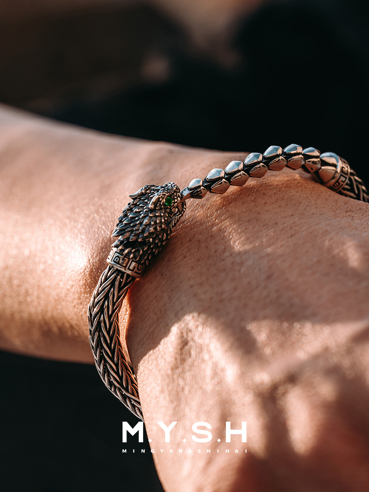 S925 Silver 3D Snake Braided Bracelet