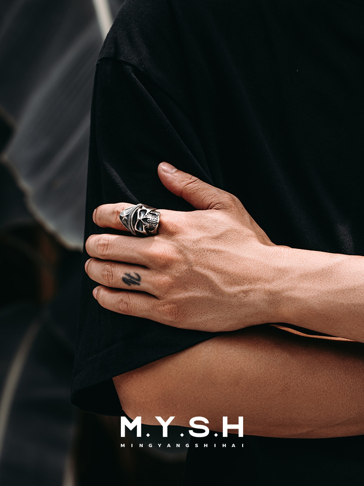S925 Silver 3D Military Skull Captain Ring