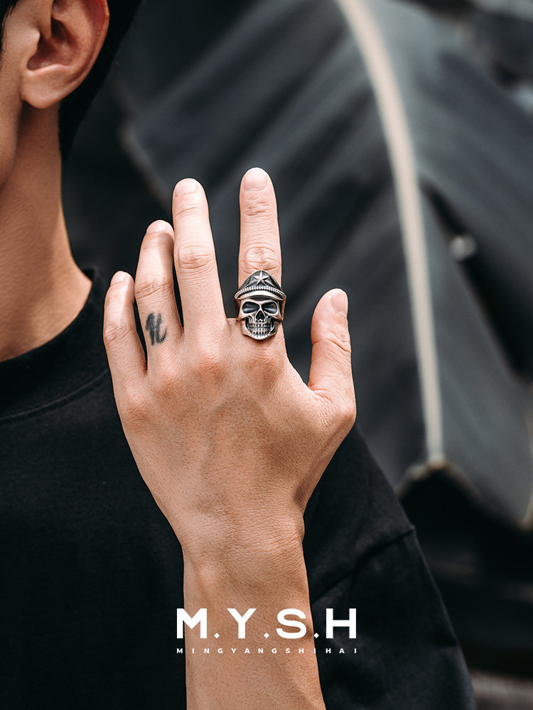 S925 Silver 3D Military Skull Captain Ring