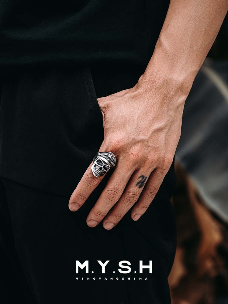 S925 Silver 3D Military Skull Captain Ring