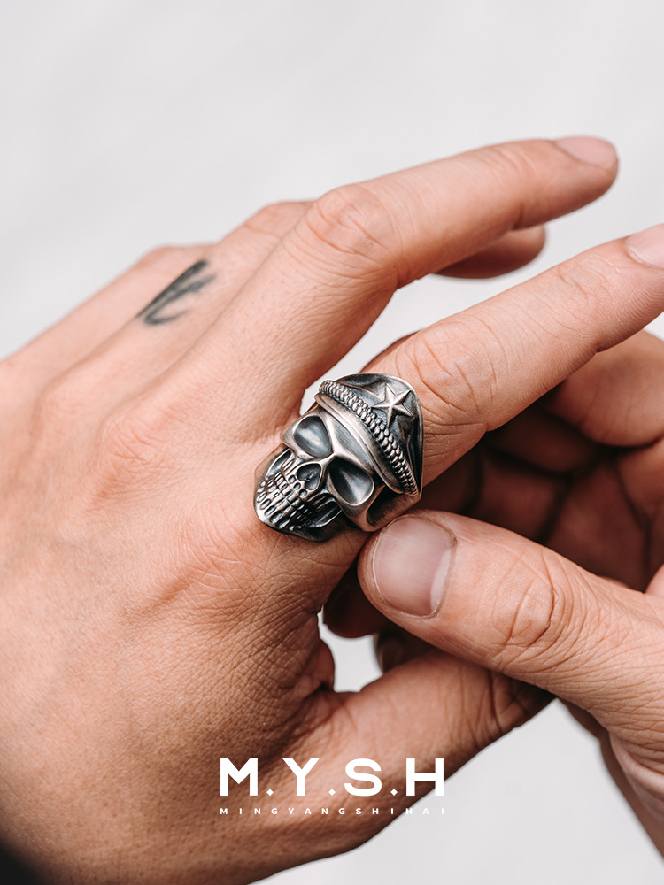 S925 Silver 3D Military Skull Captain Ring