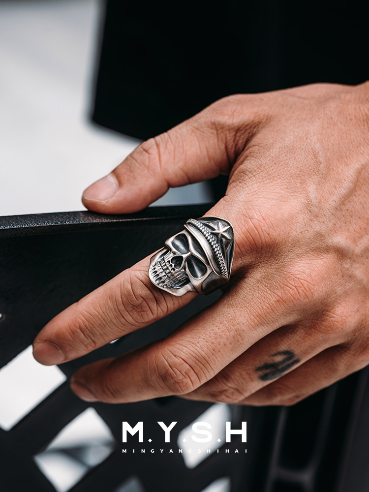 S925 Silver 3D Military Skull Captain Ring