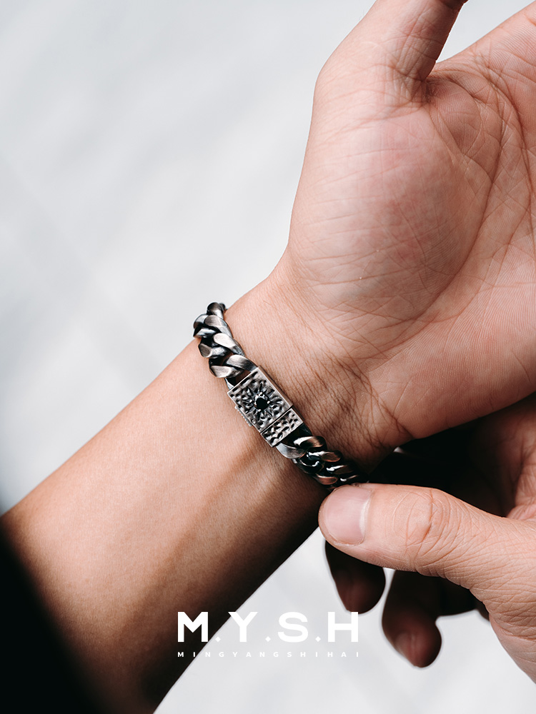 S925 Silver Feather Cuban Link Bracelet