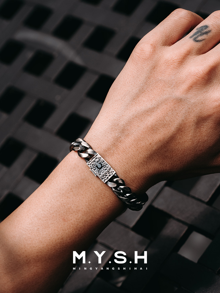 S925 Silver Feather Cuban Link Bracelet