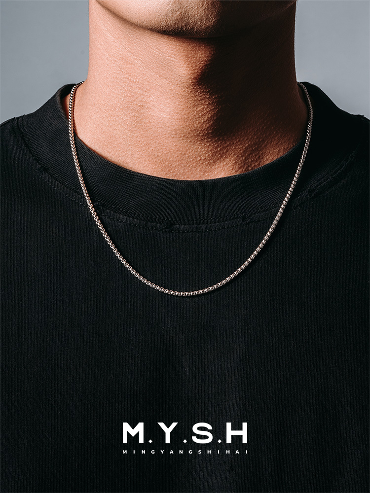 S925 Silver Vintage Square Box Chain Necklace