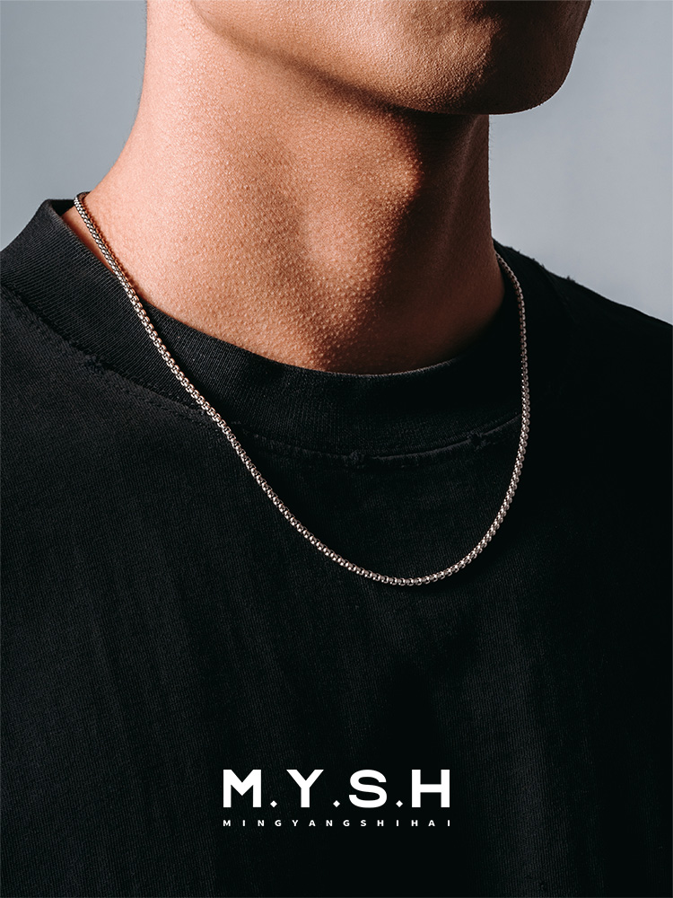 S925 Silver Vintage Square Box Chain Necklace