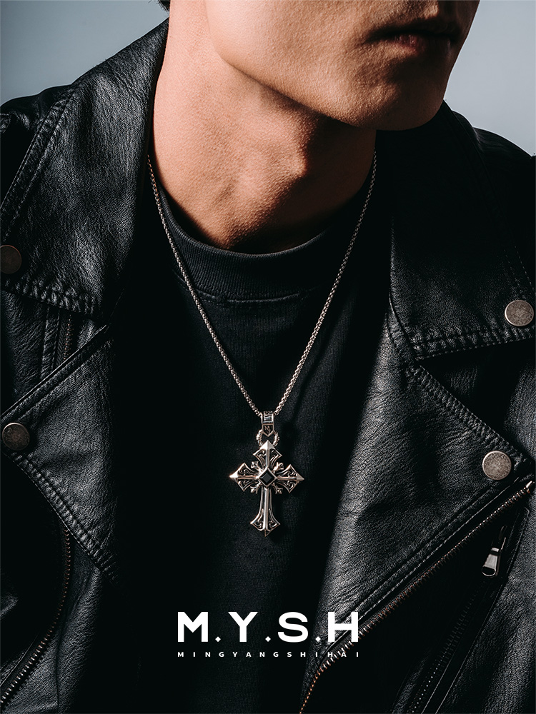 S925 Silver Black Onyx Oversized Cross Pendant Necklace