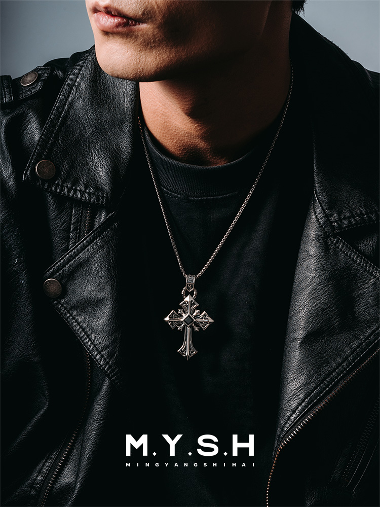S925 Silver Black Onyx Oversized Cross Pendant Necklace