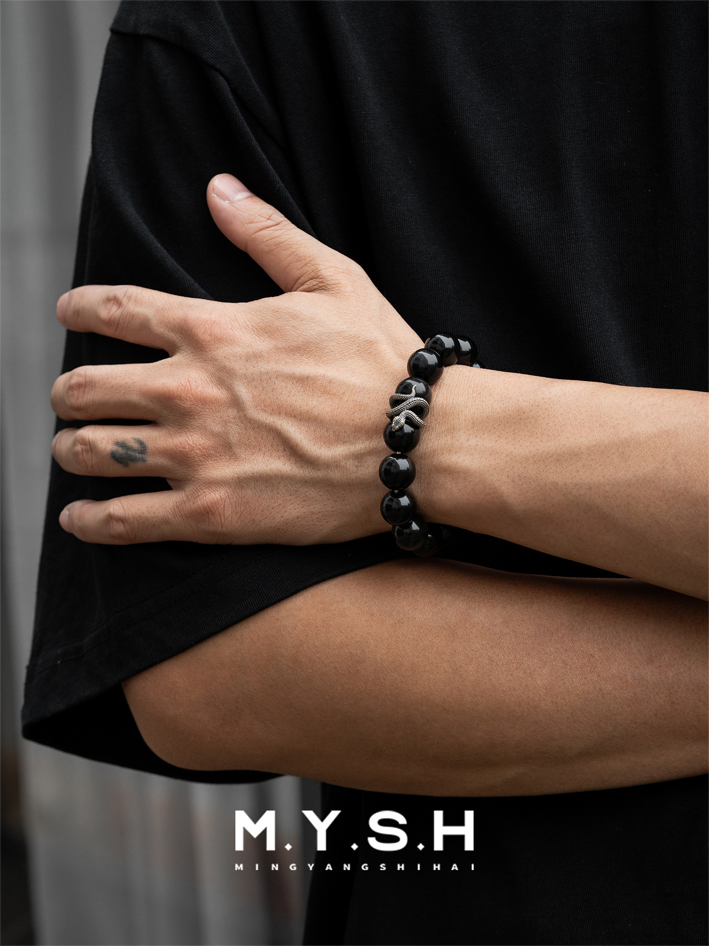 Black Onyx Snake Beaded Bracelet