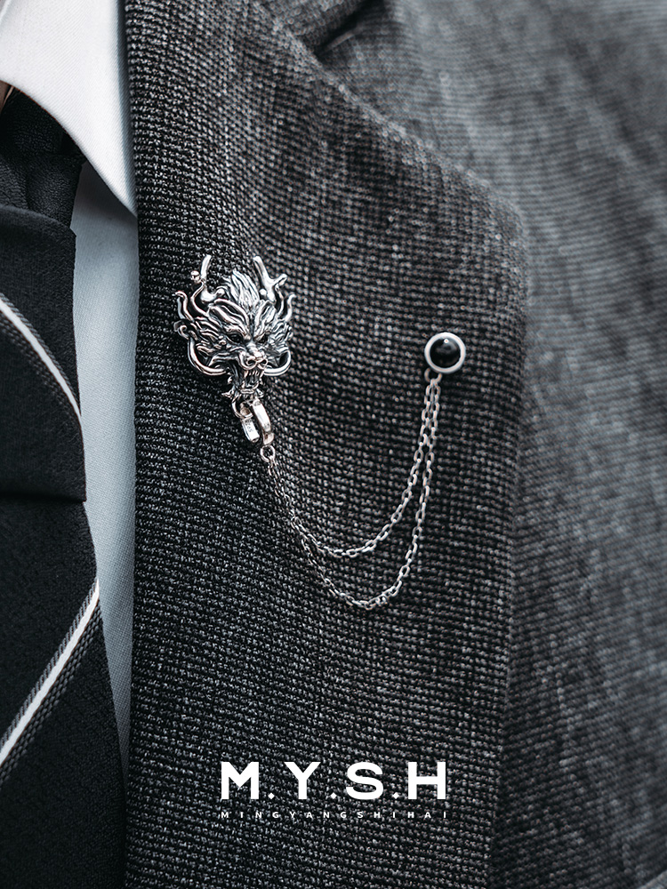 S925 Silver 3D Dragon Head Lapel Pin