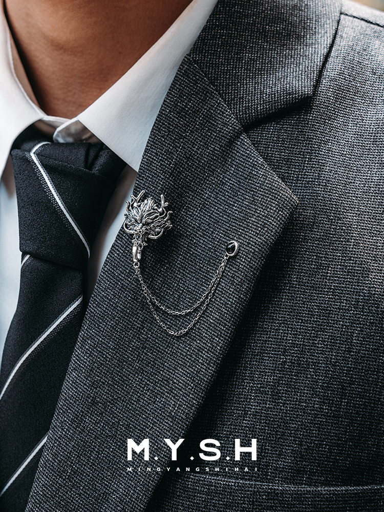 S925 Silver 3D Dragon Head Lapel Pin