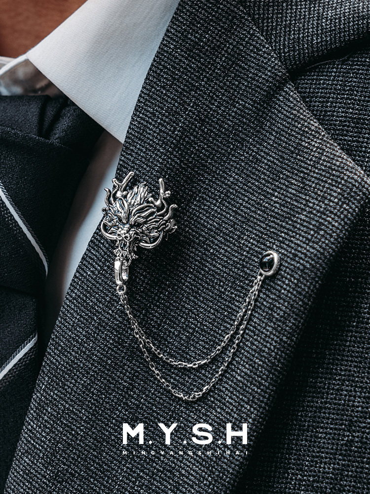 S925 Silver 3D Dragon Head Lapel Pin
