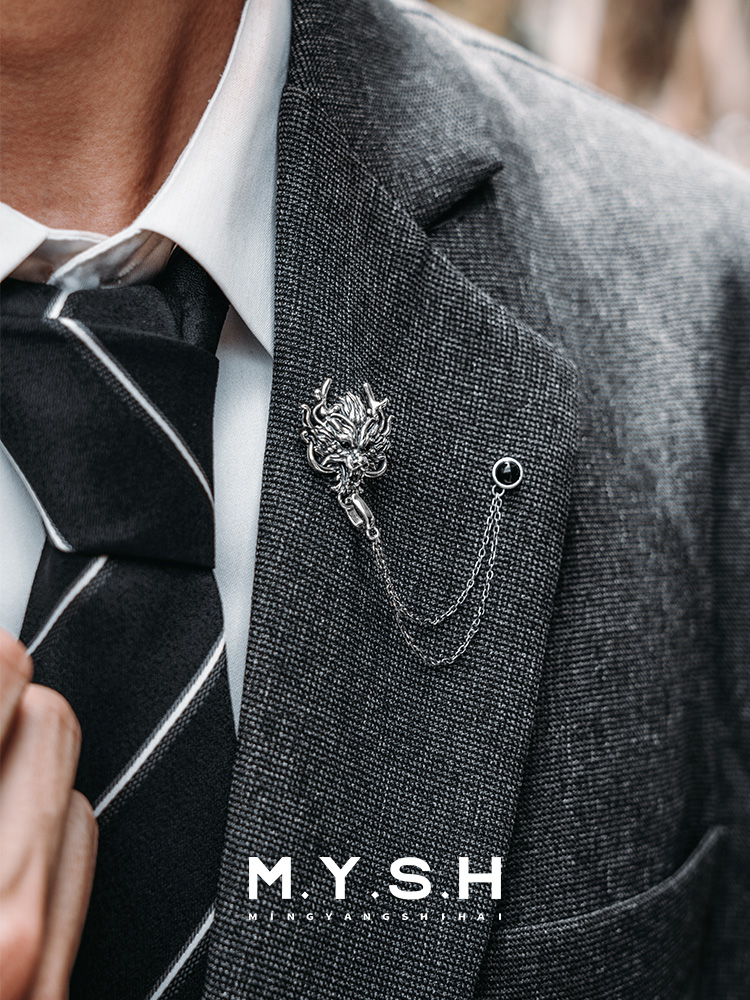 S925 Silver 3D Dragon Head Lapel Pin