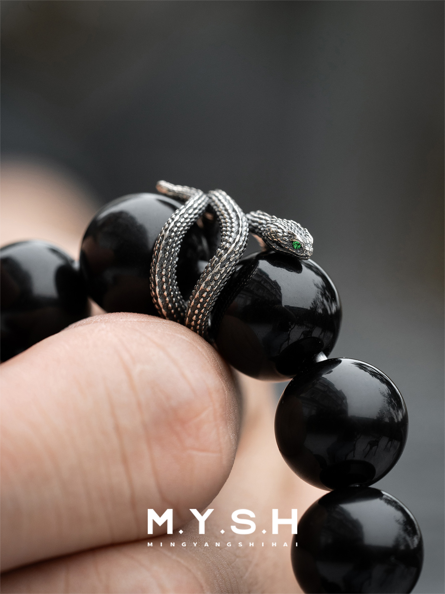 Black Onyx Snake Beaded Bracelet