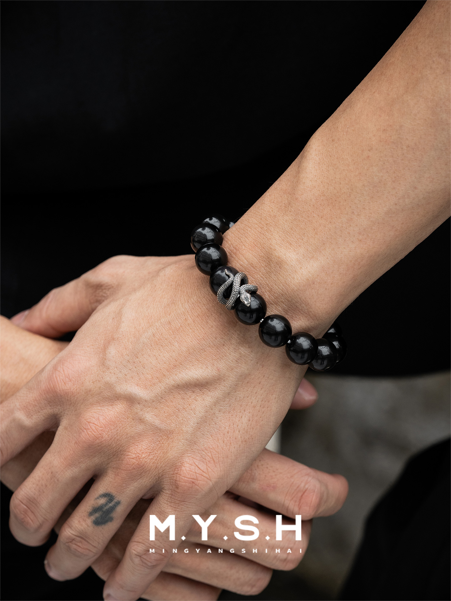 Black Onyx Snake Beaded Bracelet