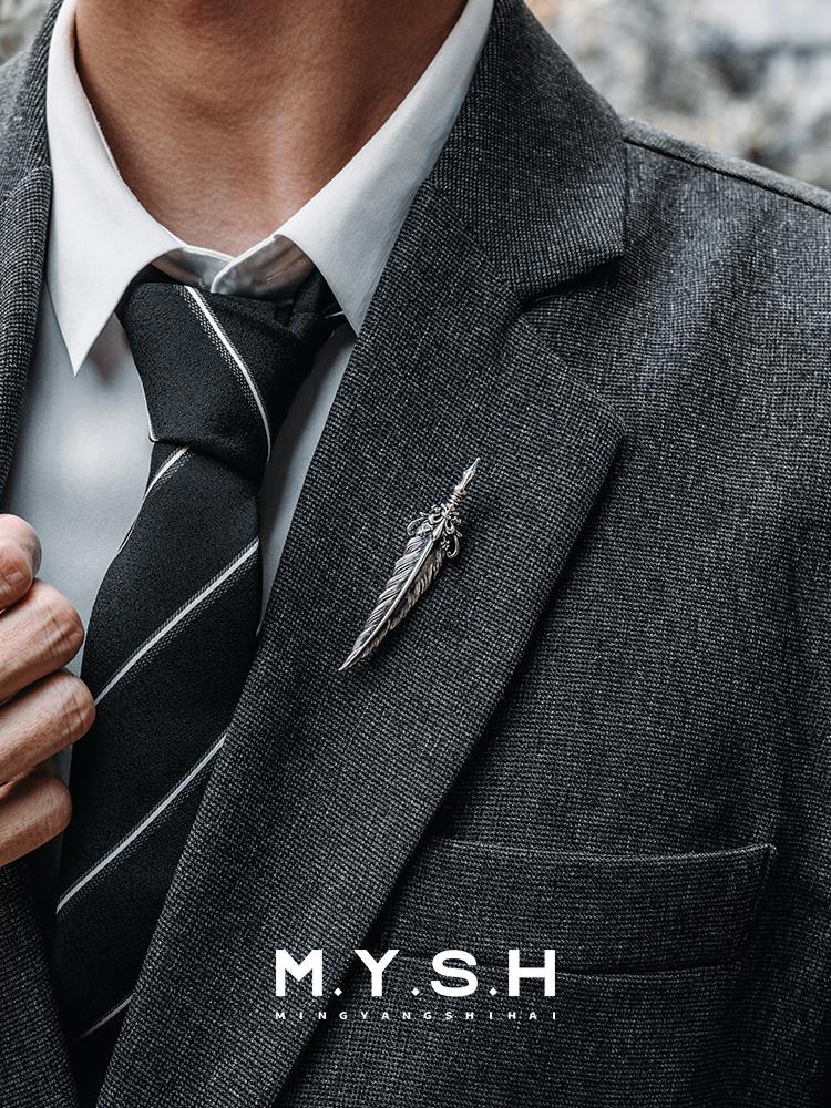 S925 Silver 3D Feather Quill Lapel Pin