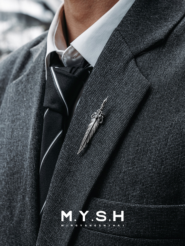 S925 Silver 3D Feather Quill Lapel Pin