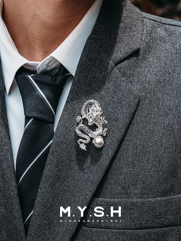 S925 Silver Auspicious Dragon with Pearl Brooch