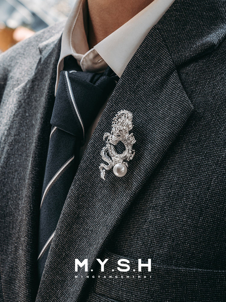 S925 Silver Auspicious Dragon with Pearl Brooch